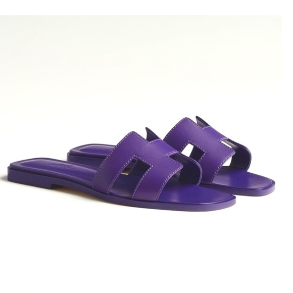 Hermès Oran H Sandal Violet Marjorette Epsom Leather Slip on Sandal Size 8 NEW - Picture 15 of 16